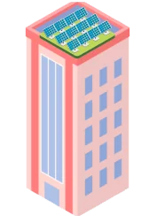 Ilustración de una comunidad de vecinos con placas solares instaladas por Imelect Energía Solar