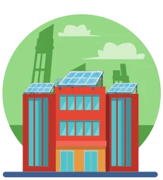 Ilustración de una empresa con placas solares instaladas por Imelect Energía Solar