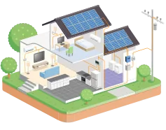 Ilustración de una vivienda con placas solares instaladas por Imelect Energía Solar